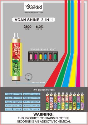RGB Glowing Disposable Vape Device 2600 Puffs 2 In 1 Switch Flavors